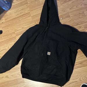 Carhartt Black Canvas Hooded Jacket Mens Large J131 Made in USA Union Labor Pics